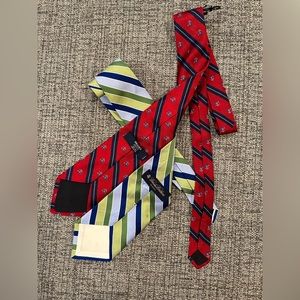 Brooks Brothers striped green/blue tie & red tie bundle